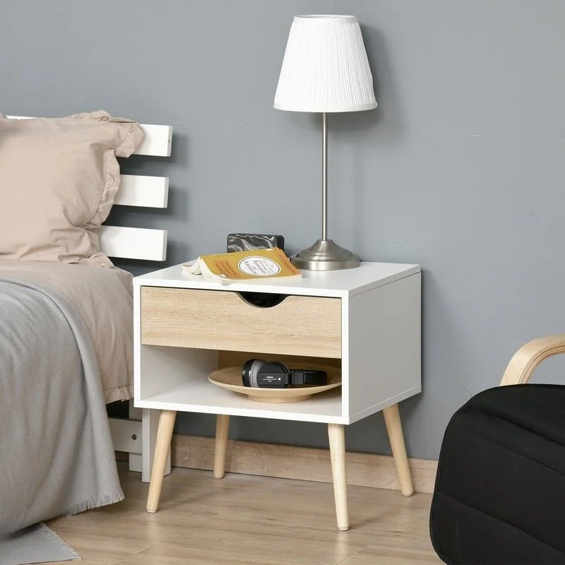 ---Homcom Bedside Table With Drawer And Shelf Nightstand Storage Chest For Bedroom