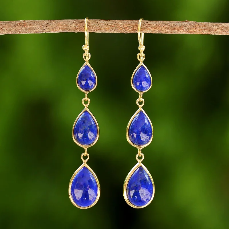 - Foldable and portable cat bagNectar Drops Gold Plated Thai Lapis Lazuli Teardrop Dangle Earrings