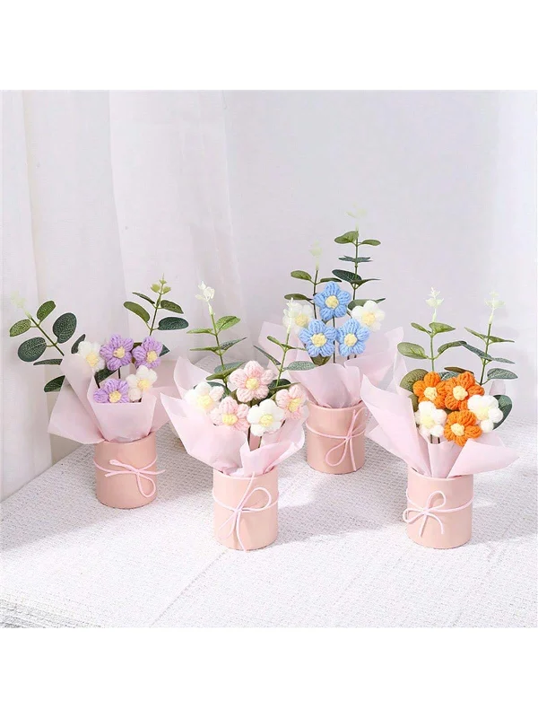 - Air box TSA certified check-in1 Set Of Handmade Woven Yarn Artificial Flower Bouquets, Fabric And Knitted Artificial Flowers, Including Plastic Buckets, Packaging Paper, 5 Yarn Crochet Flowers, Suitable For Mothers, Friends Or Anniversary Gifts, Mother's Day Gifts, Valentine's Day Gif