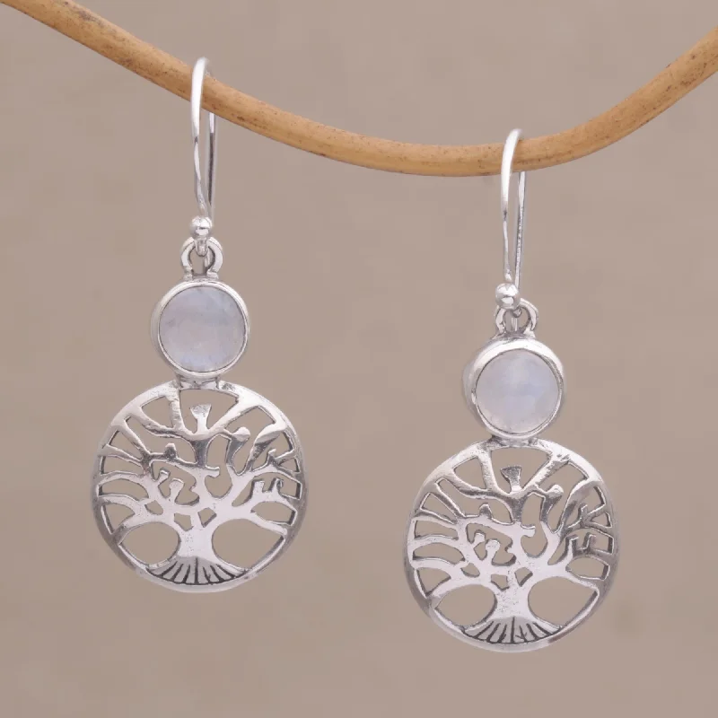 Pet ProductsMisty Branches Rainbow Moonstone Tree Dangle Earrings from Bali