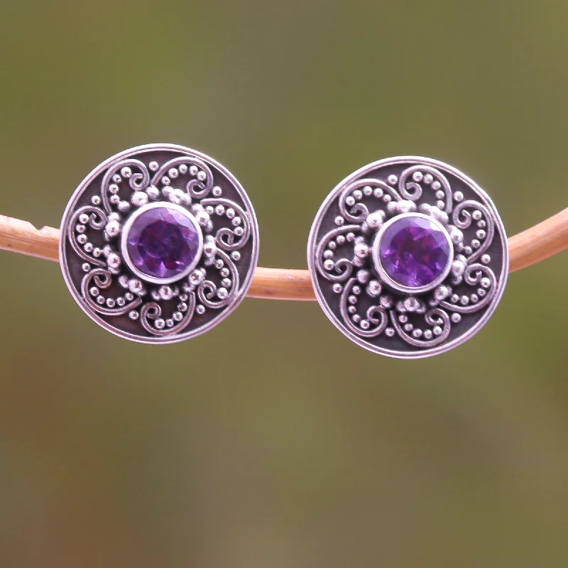 - Degradable pet feces bagGlistening Swirl Sparkling Amethyst Stud Earrings from Bali