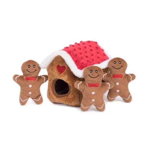 ---ZippyPaws Holiday Zippy Burrow Gingerbread House Hide and Seek Puzzle Dog Toy