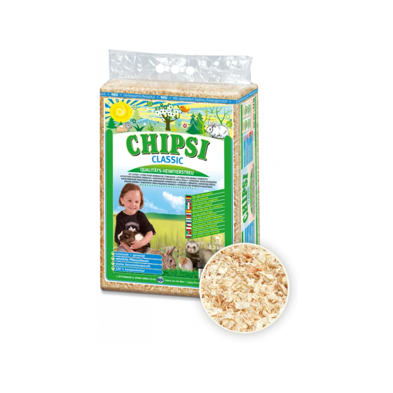 with the functions of decontamination, deodorization, and nourishment.with the functions of decontamination, deodorization, and nourishment.Chipsi Classic Litter for Small Animals 60L / 3.2kg