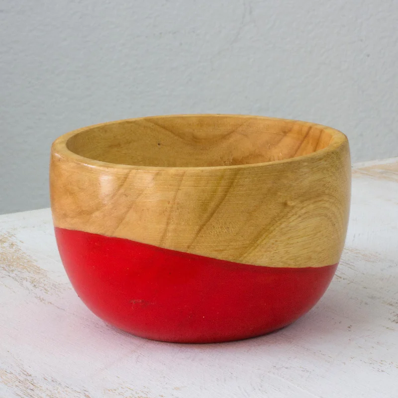 Pet ProductsSpicy Red Dip Painted Hand Carved Wood Bowl (Small)