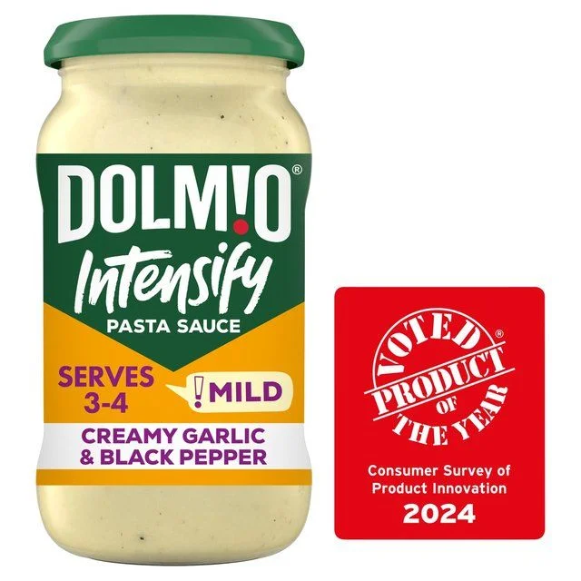 - Organic cotton dog bibsDolmio Intensify Mild Creamy Garlic & Black Pepper Pasta Sauce   390g